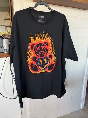 Thirty Single Black Short Sleeve Tee with Flaming Bear Graphic